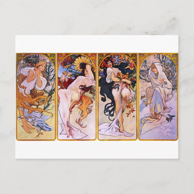 Four Seasons by Alphonse Mucha Postcard (Front)