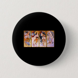 Four Seasons by Mucha Art Nouveau 6 Cm Round Badge