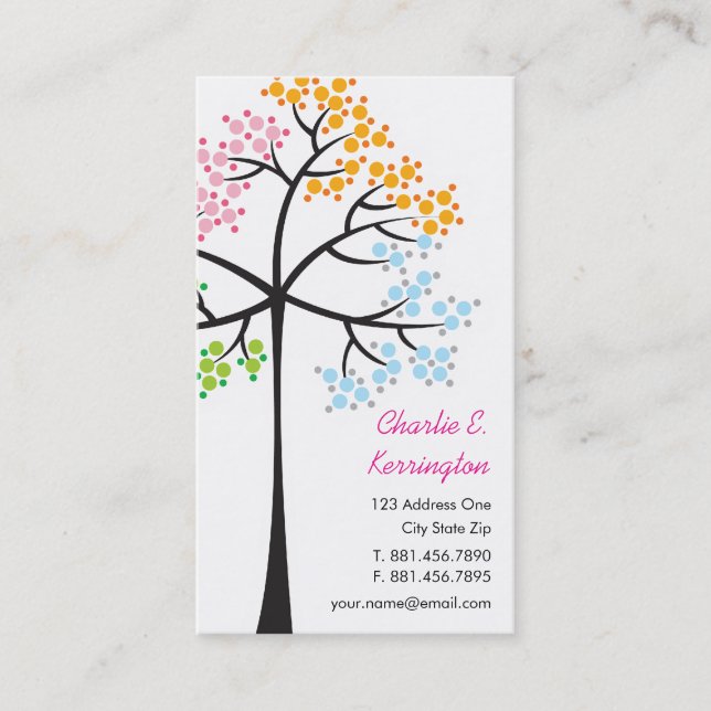 Four Seasons Colourful Dotted Tree Modern Nature Business Card (Front)