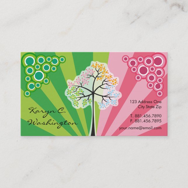 Four Seasons Colourful Dotted Tree Modern Nature Business Card (Front)