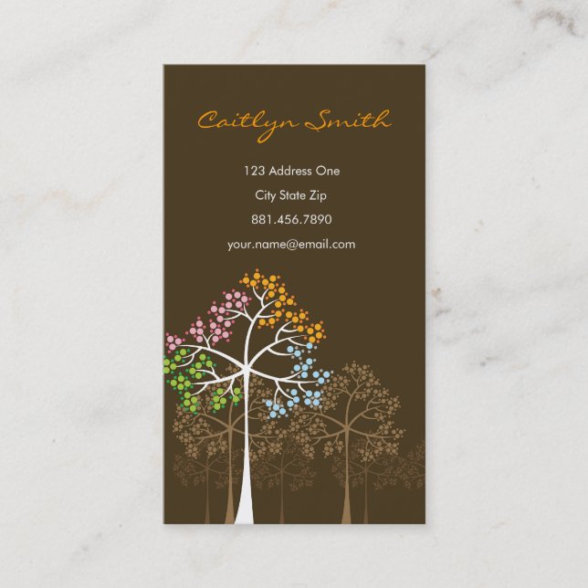 Four Seasons Colourful Dotted Tree Modern Nature Business Card (Front)