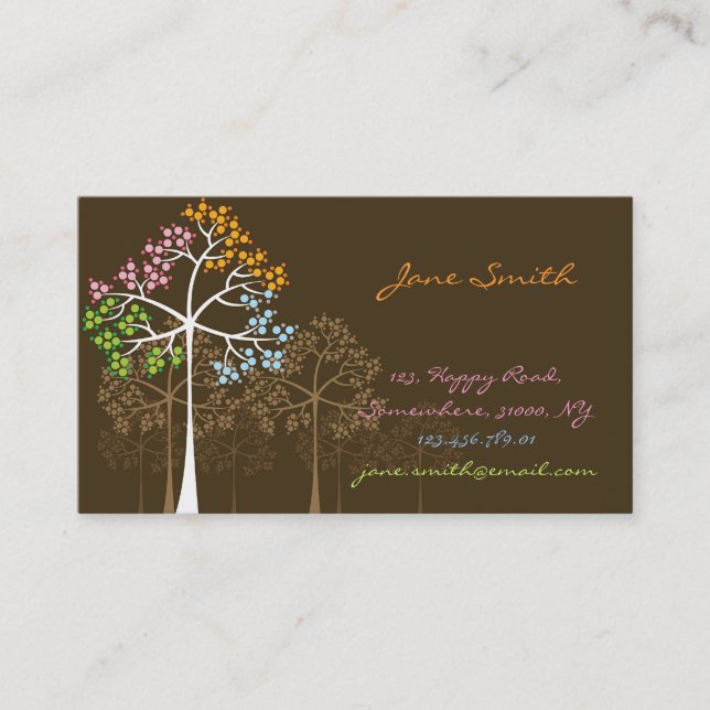 Four Seasons Colourful Dotted Tree Modern Nature Business Card (Front)