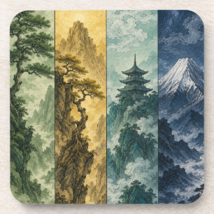 Four Seasons Mountain Japanese Ink Landscape Coaster