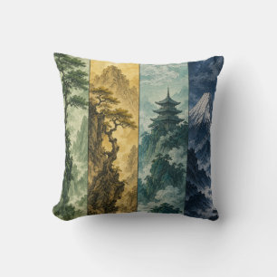 Four Seasons Mountain Japanese Ink Landscape Cushion