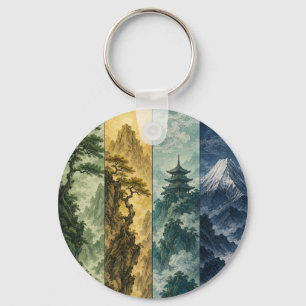 Four Seasons Mountain Japanese Ink Landscape Key Ring