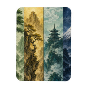 Four Seasons Mountain   Japanese Ink Landscape Magnet