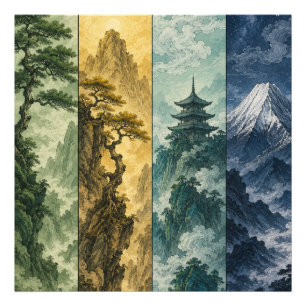 Four Seasons Mountain Japanese Ink Landscape Photo Print
