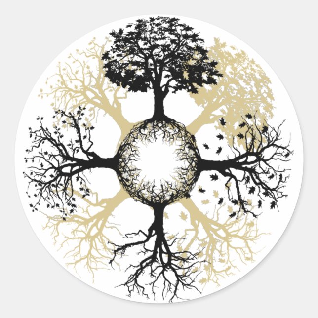 Four Seasons of a Tree Classic Round Sticker (Front)