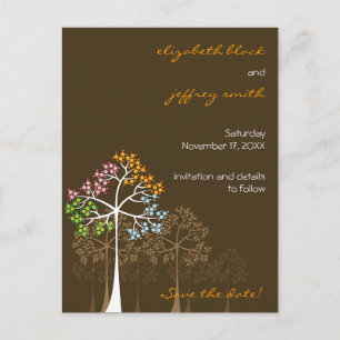 Four Seasons Trees Woodland Wedding Save The Date Announcement Postcard
