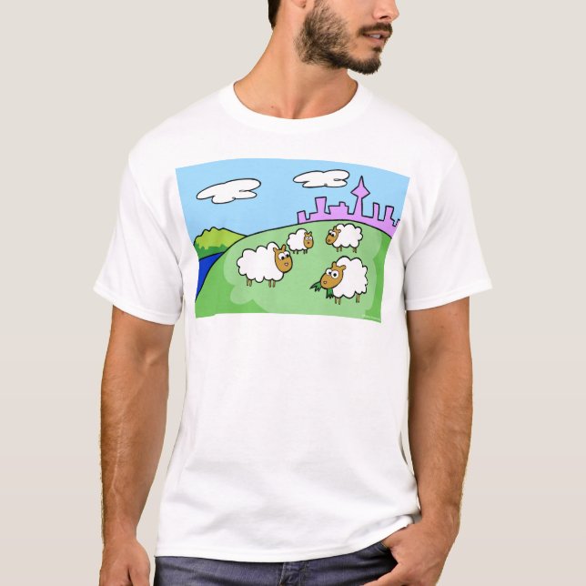 Four sheep on a hill. Dark  and light clothing T-Shirt (Front)