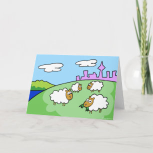 Four sheep on a hill greeting card