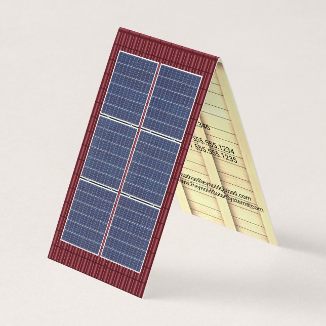 Four-Sided Roofing Rooftop Solar Energy Red Roof Business Card (Front)