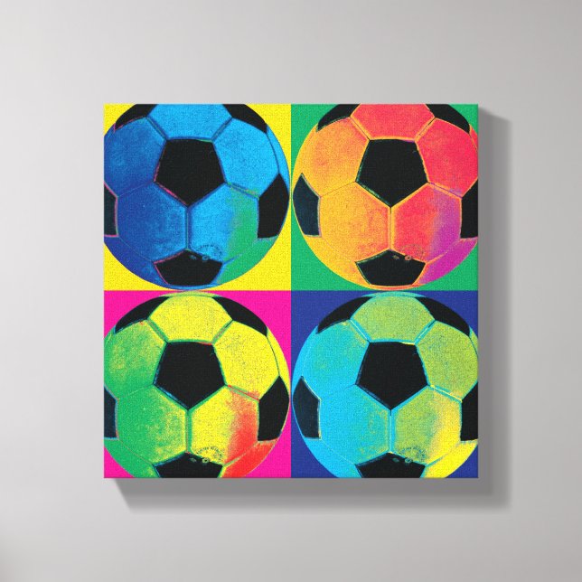 Four Soccer Balls in Different Colours Canvas Print (Front)