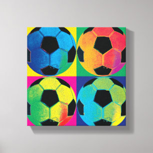 Four Soccer Balls in Different Colours Canvas Print