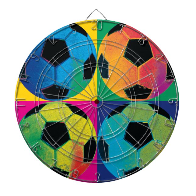 Four Soccer Balls in Different Colours Dartboard (Front)