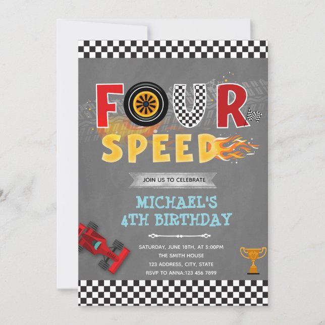 FOUR speed birthday party invitation (Front)
