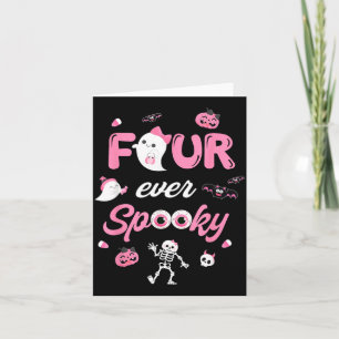 Four Spooky Halloween Ghost 4th Birthday Girl Bow Card