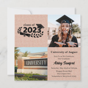 Four Square Rose Gold Graduation Invitation