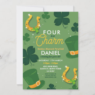 Four St. Patricks Day 4th Birthday Party Invite 