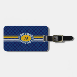 Four Stripes Monogram Blue and Gold ID207 Luggage Tag
