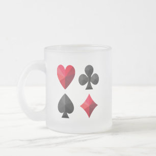 Four suits of playing cards: hearts, clubs, spades frosted glass coffee mug
