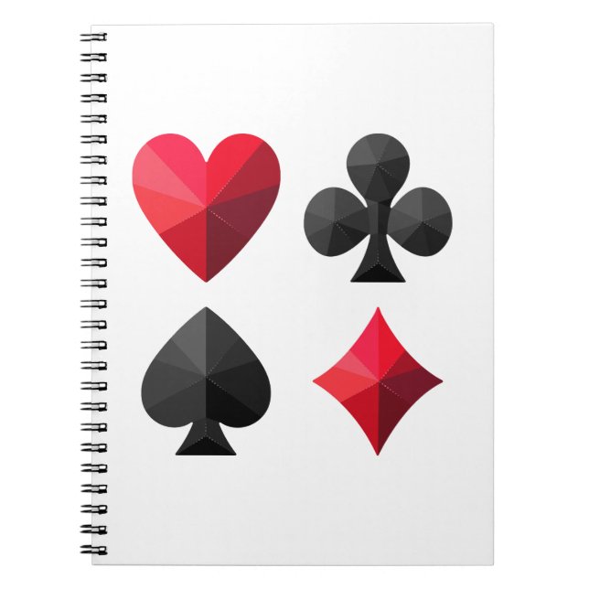 Four suits of playing cards: hearts, clubs, spades notebook (Front)