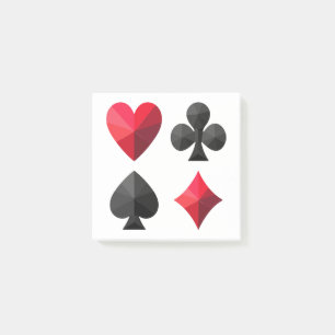 Four suits of playing cards: hearts, clubs, spades post-it notes