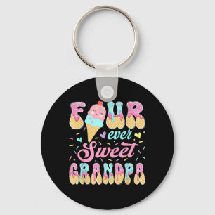 Four Sweet Grandpa 4th Birthday Girl Ice Cream Key Ring