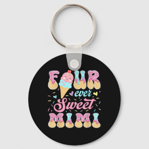 Four Sweet Mimi 4th Birthday Girl Ice Cream Drip Key Ring