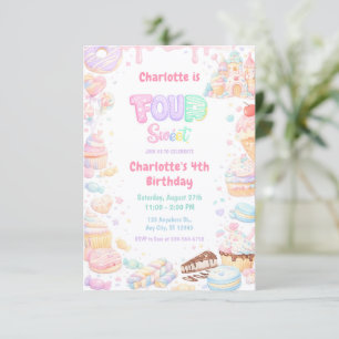 Four Sweet Pastel Candy 4th Birthday Invitation