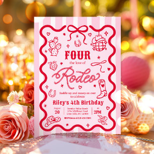 Four The Love Of Rodeo Cowgirl 4th Birthday Party Invitation