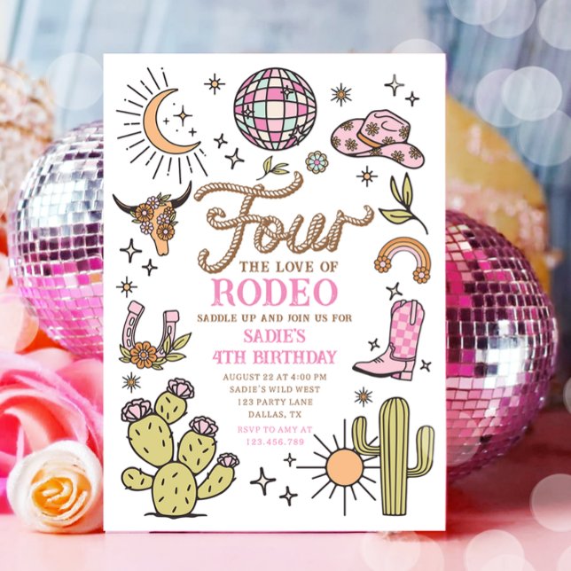 Four the Love of Rodeo Disco Cowgirl Birthday Invitation (Creator Uploaded)