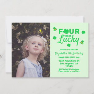 Four Times Lucky 4th Birthday Invitation