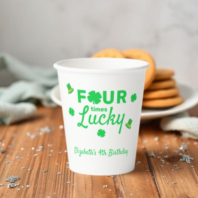 Four Times Lucky 4th Birthday Paper Cups (Creator Uploaded)