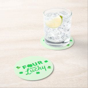 Four Times Lucky 4th Birthday Round Paper Coaster