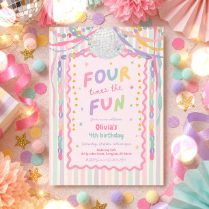 Four Times The Fun Whimsical Girl 4th Birthday Invitation