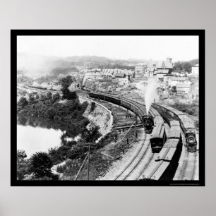 Four Trains Passing Little Falls, NY 1890 Poster