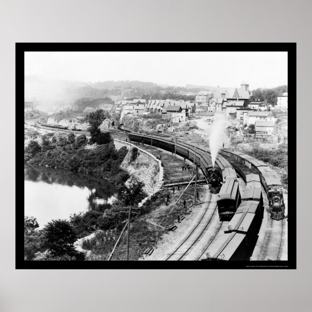 Four Trains Passing Little Falls, NY 1890 Poster (Front)