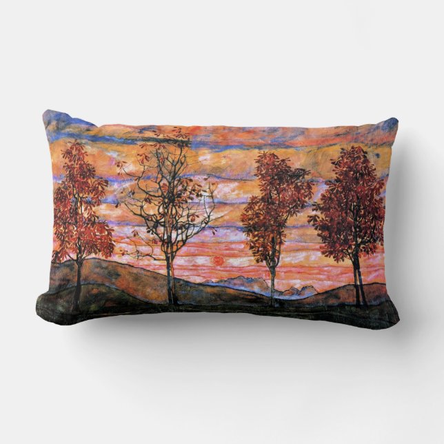 Four Trees, art by Egon Schiele Lumbar Cushion (Front)