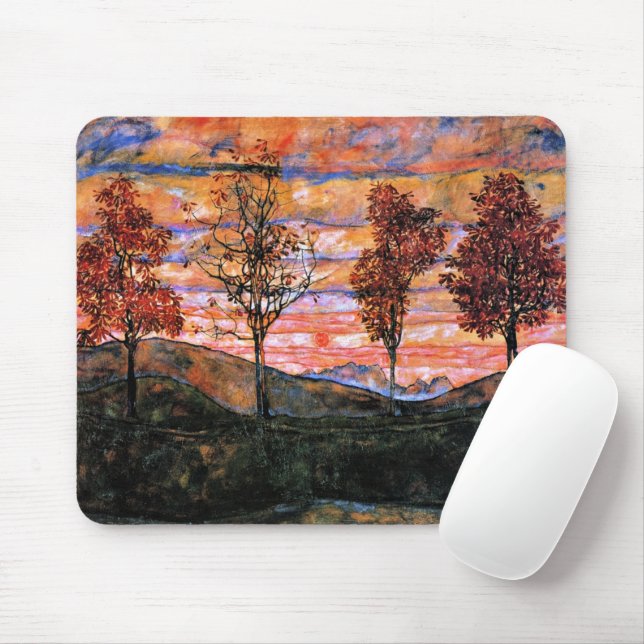 Four Trees, art by Egon Schiele, Mouse Mat (With Mouse)