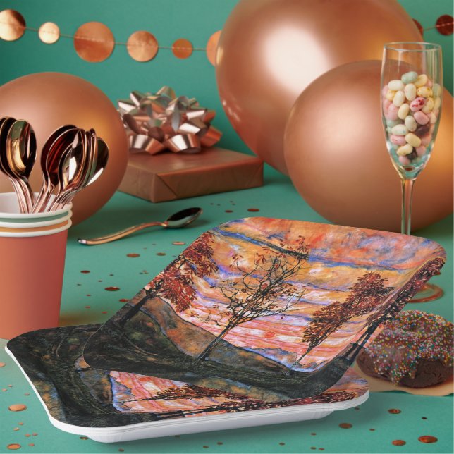 Four Trees, art by Egon Schiele, Paper Plate (Multi)