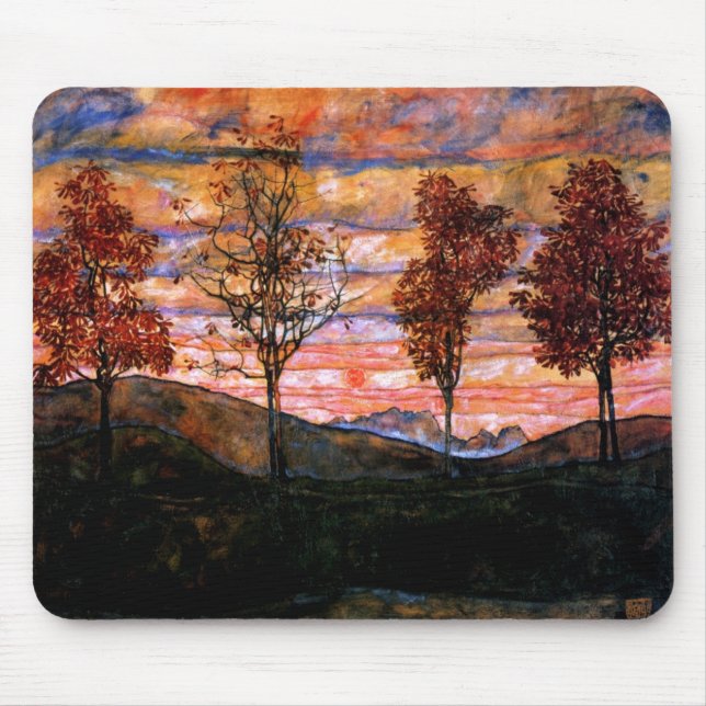 Four Trees by Egon Schiele Mouse Mat (Front)