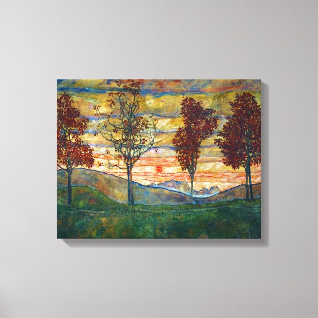 Four Trees (Landscape Art) (by Egon Schiele) Canvas Print (Front)