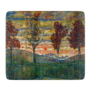 Four Trees (Landscape Art) (by Egon Schiele) Cutting Board