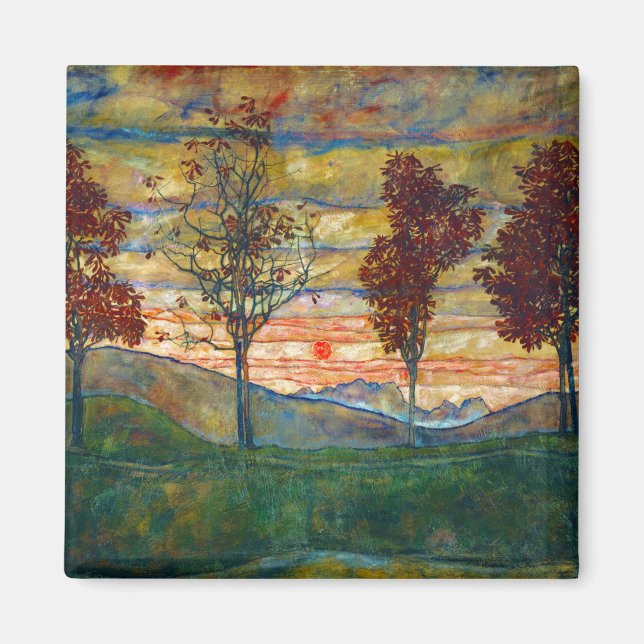 Four Trees (Landscape Art) (by Egon Schiele) Magnet (Front)
