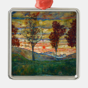 Four Trees (Landscape Art) (by Egon Schiele) Metal Tree Decoration