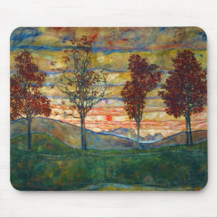 Four Trees (Landscape Art) (by Egon Schiele) Mouse Mat