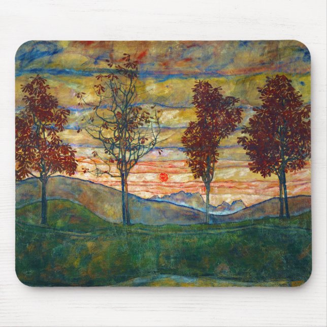 Four Trees (Landscape Art) (by Egon Schiele) Mouse Mat (Front)