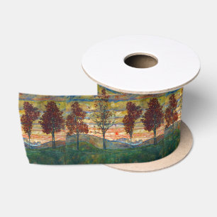 Four Trees (Landscape Art) (by Egon Schiele) Satin Ribbon