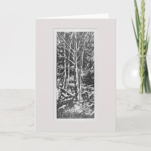 Four Trees Woodcut Greeting Card (Front)